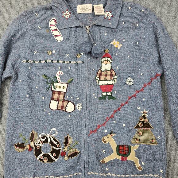 Basic Editions Holiday Sweater Womens Medium Zip Cardigan Christmas Wool Novelty - Picture 3 of 7